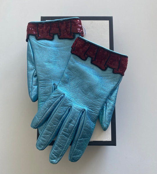 Gucci sequined-cuff leather gloves